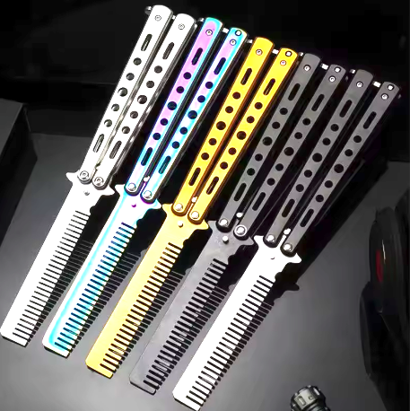 Butterfly Comb Trainer – Stainless Steel Folding Butterfly Knife Style Comb