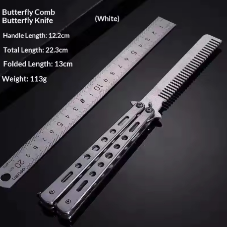 Butterfly Comb Trainer – Stainless Steel Folding Butterfly Knife Style Comb